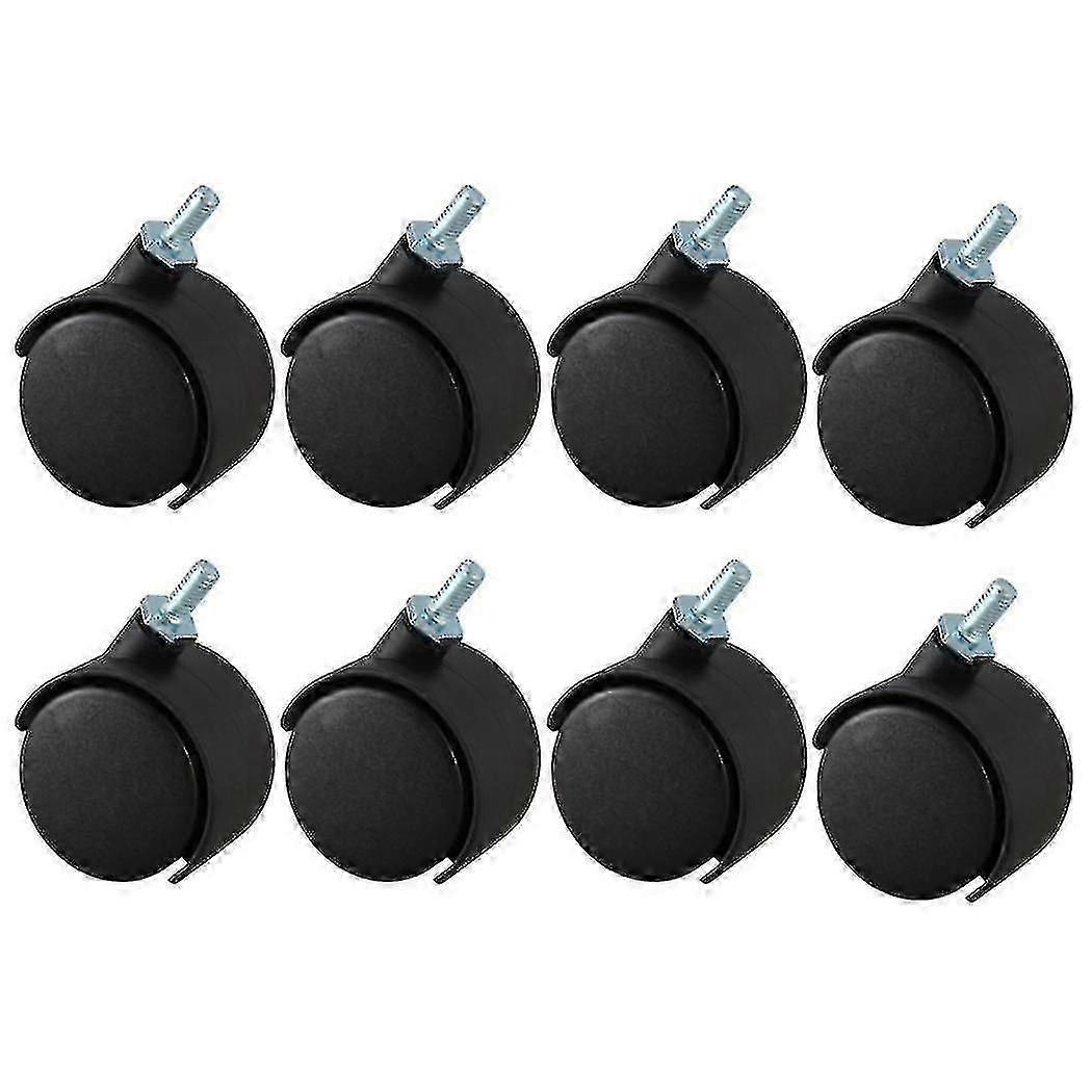 8pcs 6mm Threaded Stem 40mm Dual Wheel Rotatable Caster Black