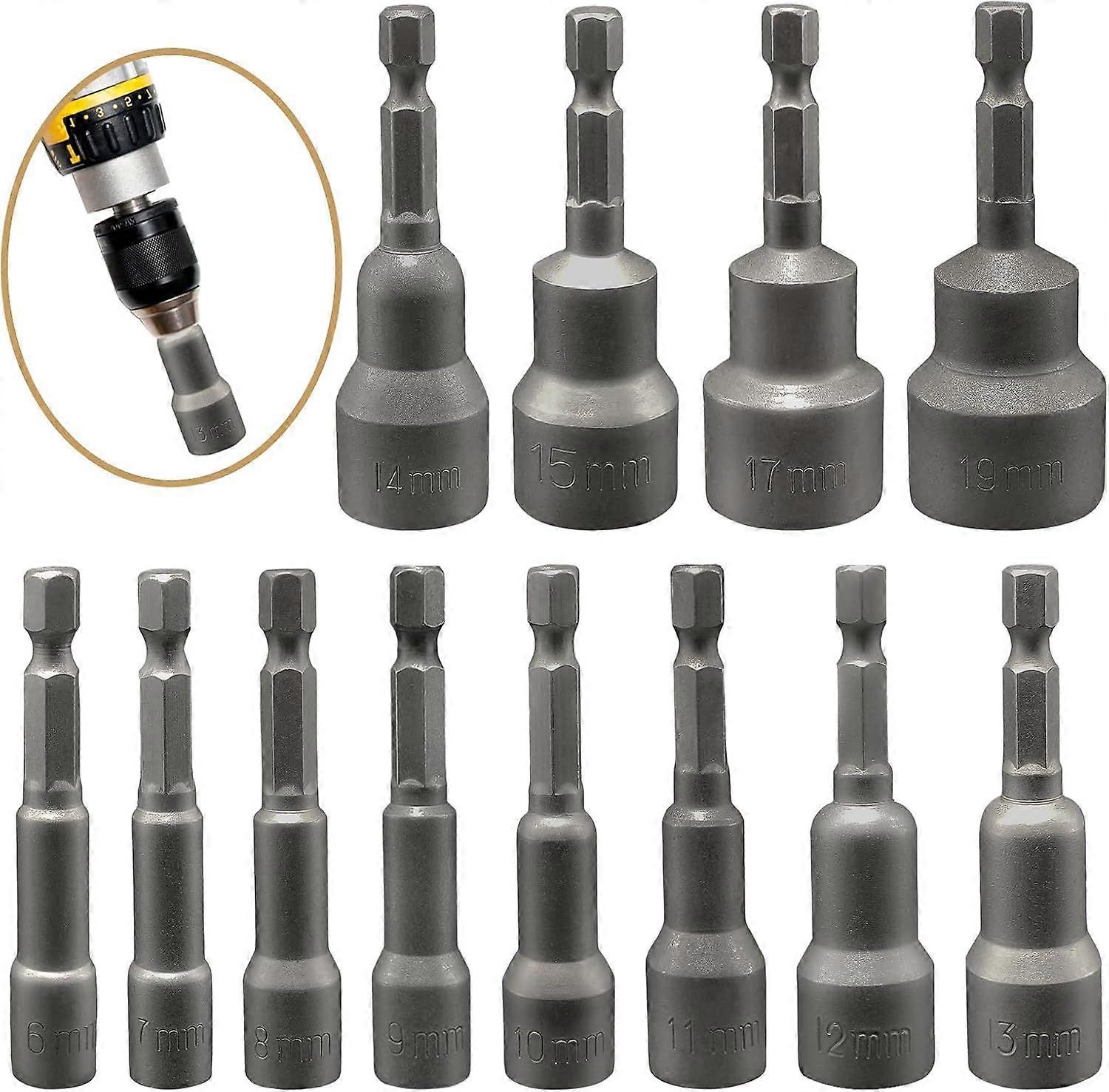 12 Pcs Screwdriver Socket, Magnetic Hexagon Sockets 6/7/8/9/10/11/12/13/14/15/17/19, Hexagon Socket Bit Adapter, Impact Driver Socket, for Socket Wre