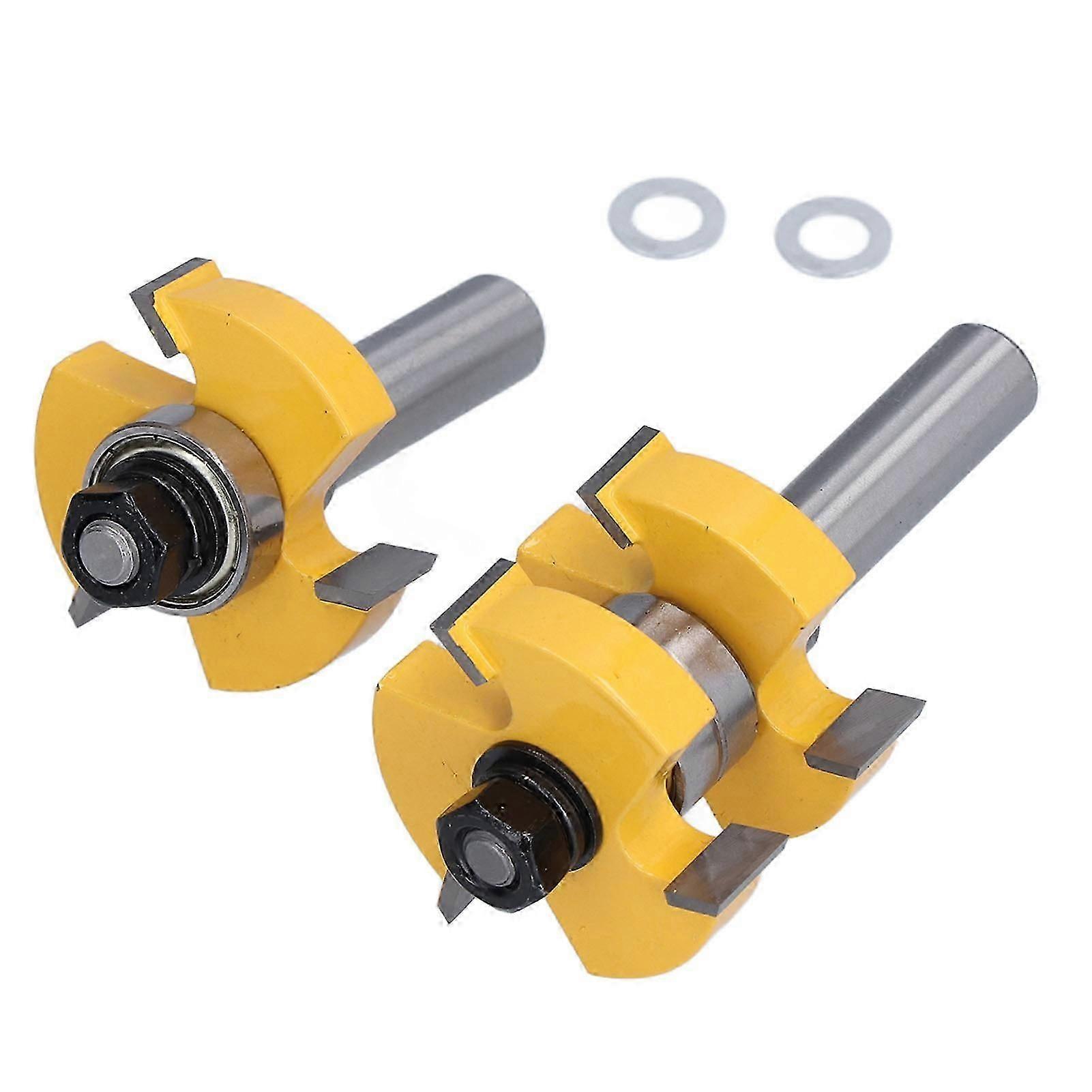 2Pcs Tongue Groove Router Bit T Shape 3 Teeth 2 Bearing Woodworking Milling Cutter 1/2in Shank