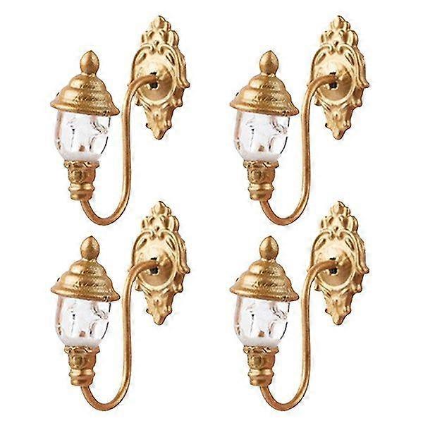 Mini Wall Lamp 1/87 Scale Gold ABS Micro Landscaping Light for DIY Models - 4 Pack