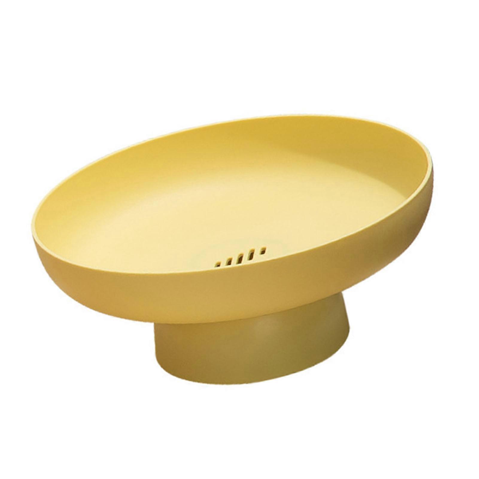 Fruit Bowl Simple Multifunctional Plastic Snacks Fruit Drainage Plate with Removable Base for Living Room Kitchen Yellow 