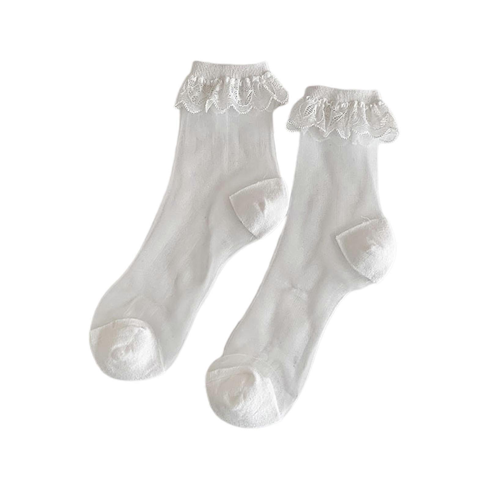 Women's Japanese Lolitas Crew Socks Frilly Sheer Socks Transparent Mesh Ankle Socks Glass Silk Dress Socks Sweet Socks  White One Size