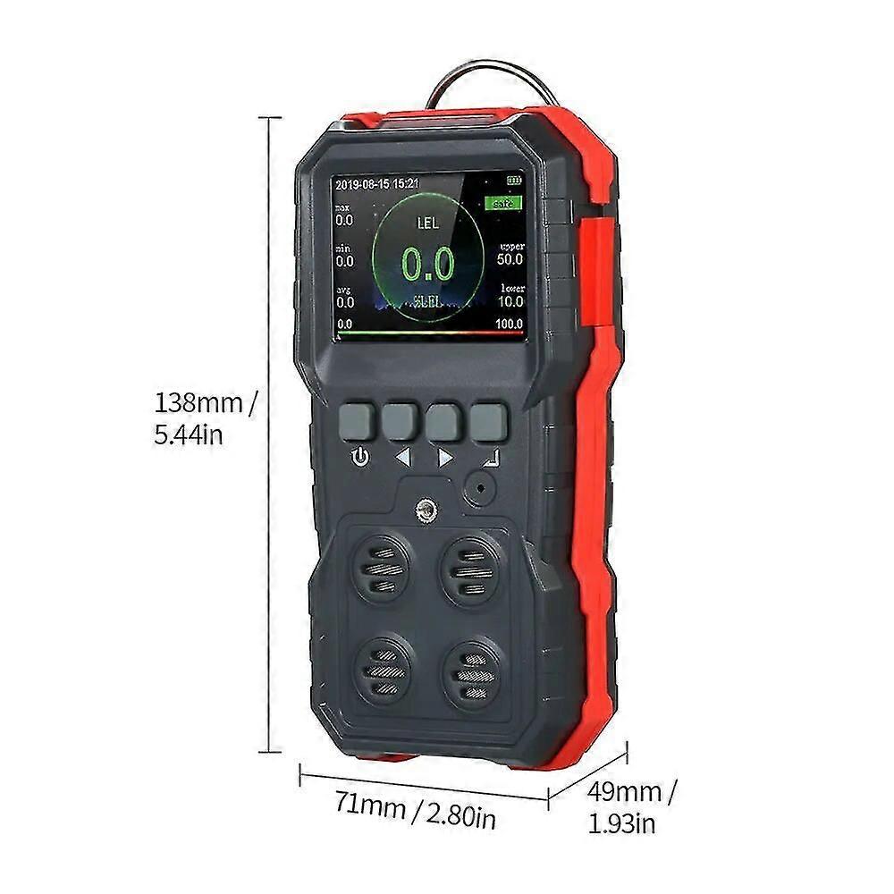 Industrieller 4-in-1-Gasdetektor Co O2 H2s Tester für brennbare Gase 120000 Datenprotokollierung Sound Light Vibration Alarm Gasanalysator