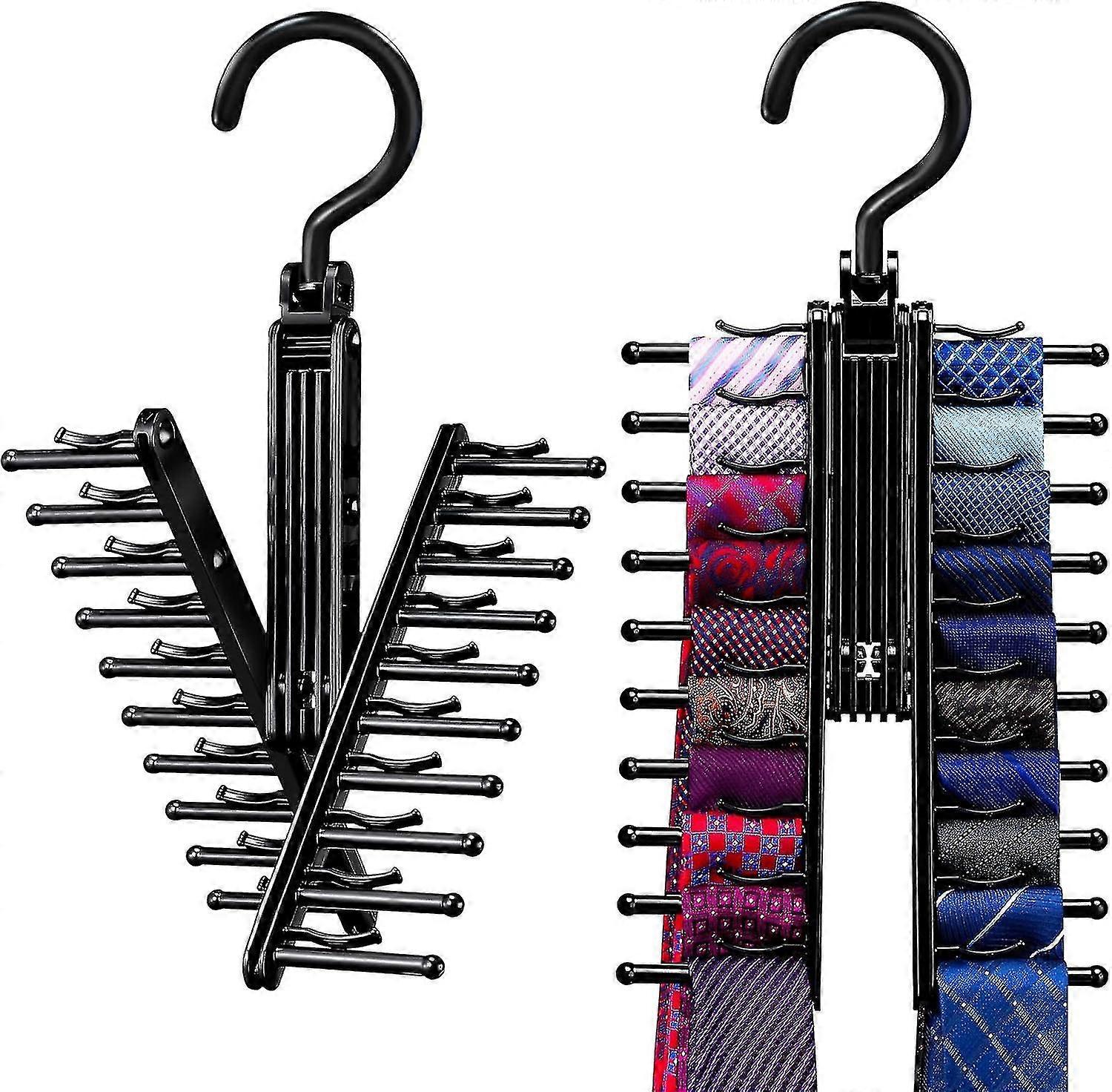 2 PCS Tie Rack Holder,Rotate to Open/Close Tie and Belt Hanger with Non-Slip Clips,360 Degree Swivel Space Saving Organizer - FFY