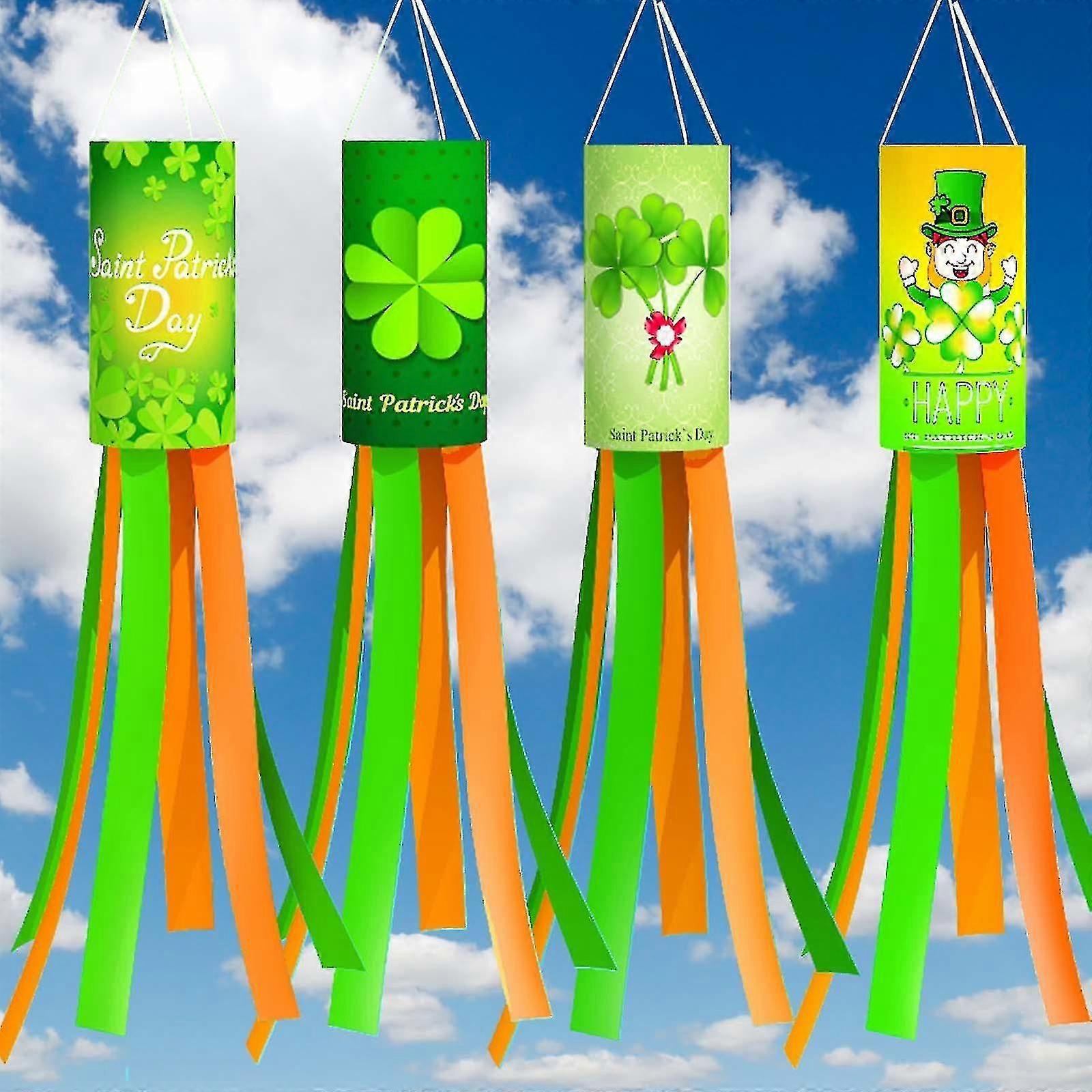 Saint Patrick's Day Windsock Flag Irish Green Shamrock Hanging Ornament For Home Outdoor Garden Backyard Balcony Decor