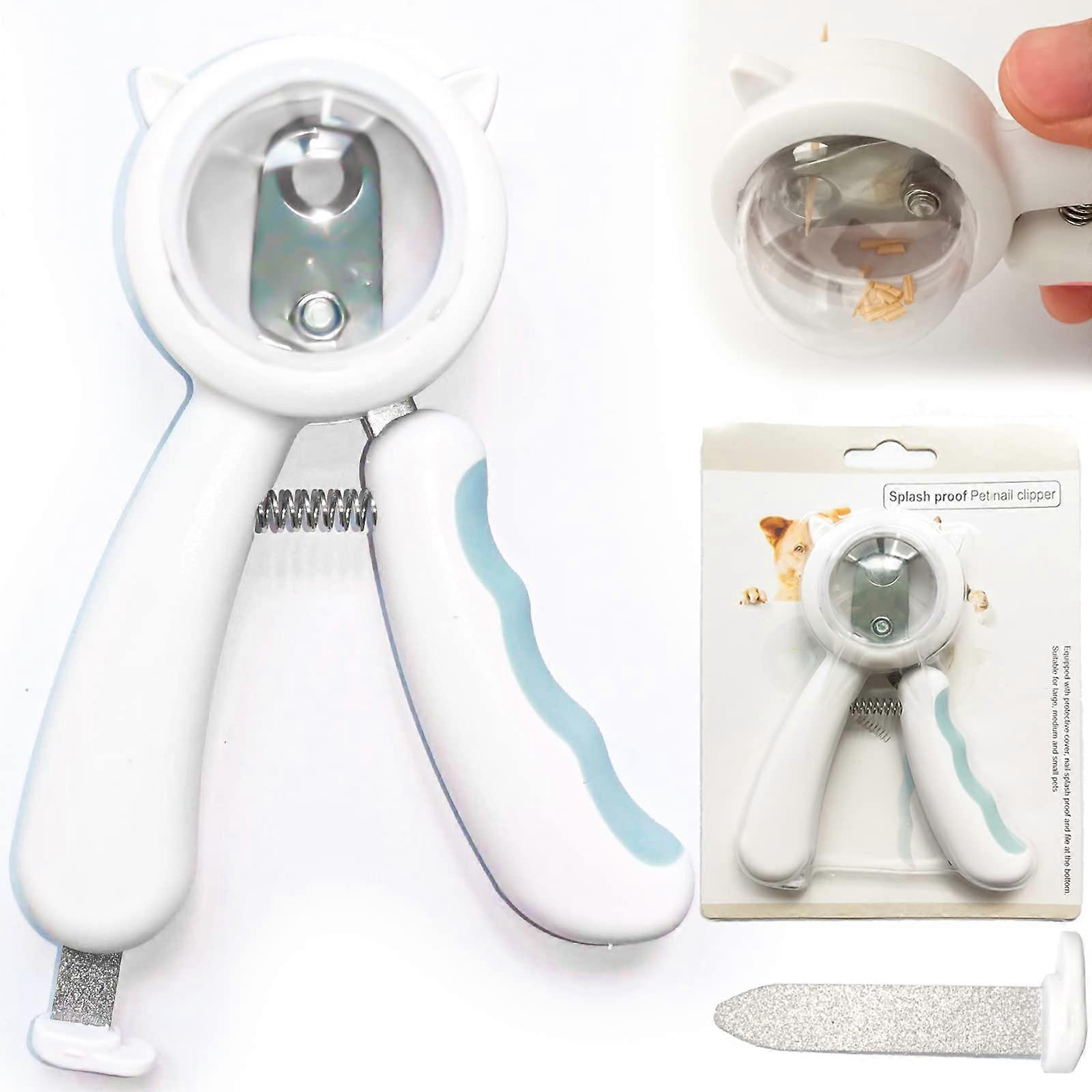 Pet Nail Clippers with Transparent Storage Compartment, Stainless Steel, Independent Files, Blue Design