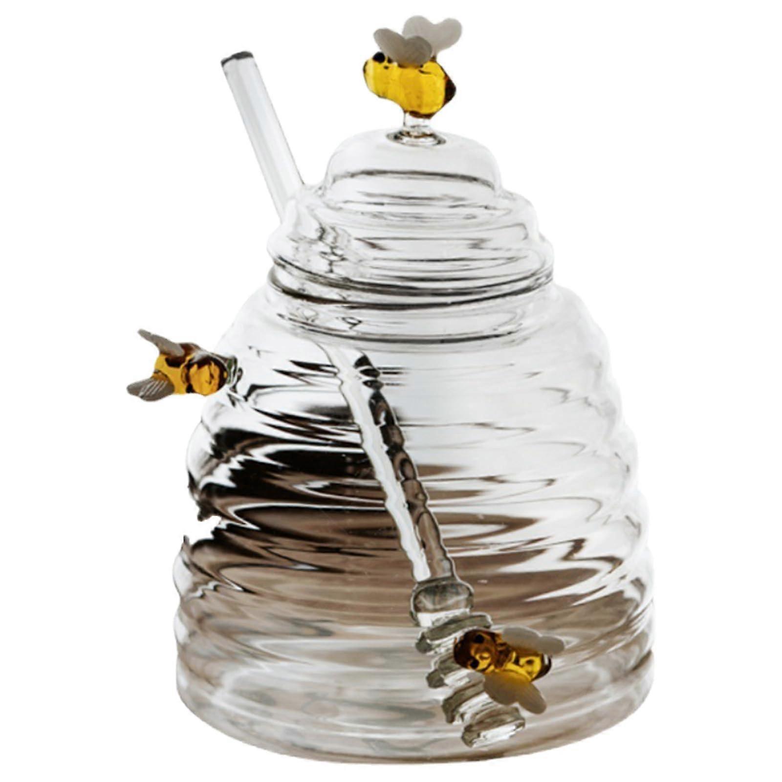 Glass Honey Jar With Lid, Beehive Shaped, Honeycomb Pattern, 8 Oz Sealed Jar For Kitchen Storage, Clear