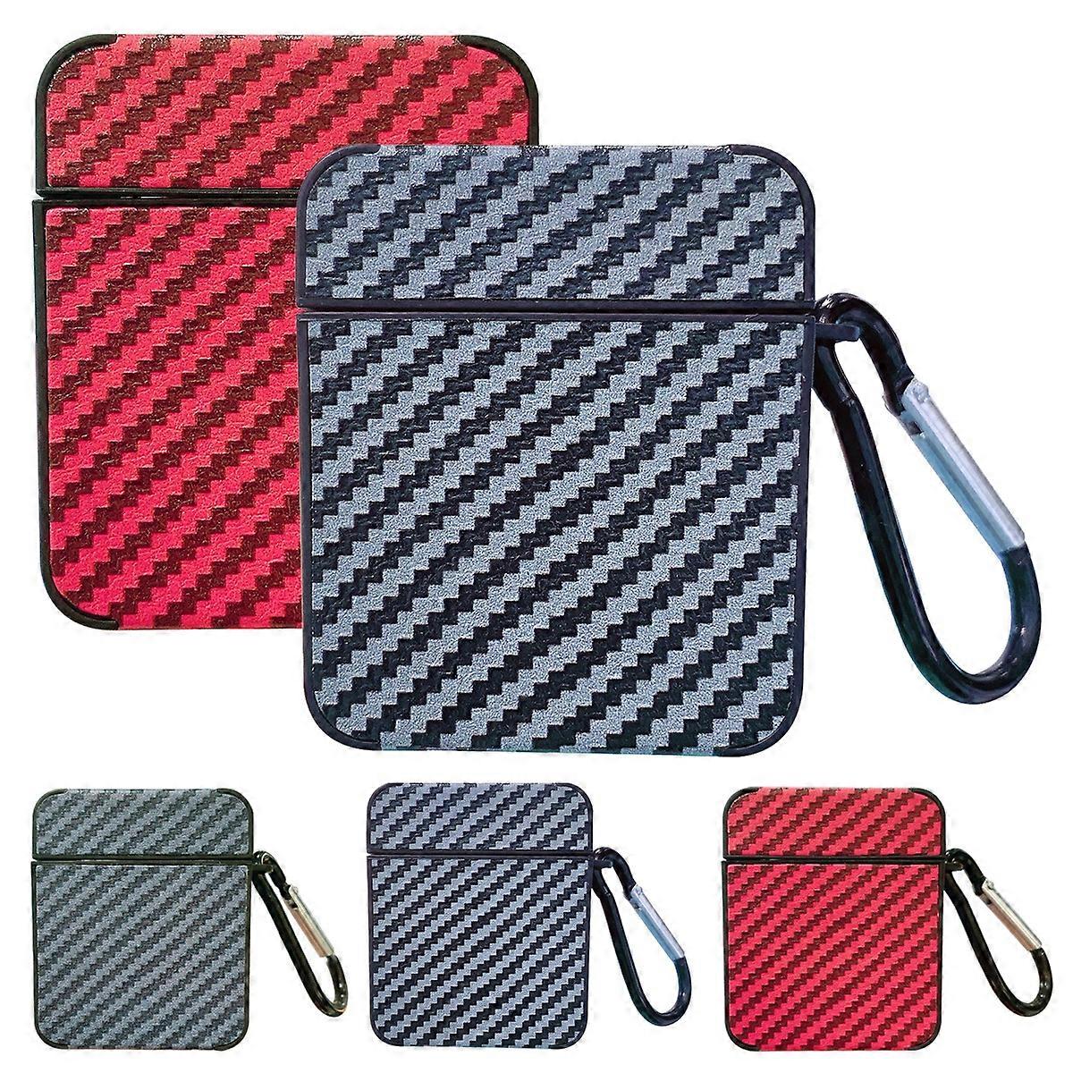 Carbon Fiber Square Leather Earphone Case with Hook