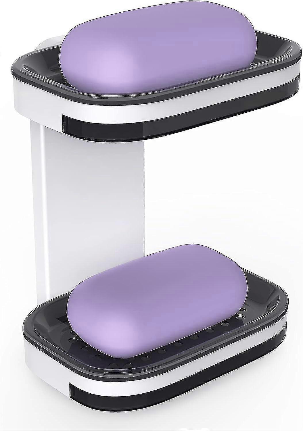 Double-Layered Wall-Mounted Soap Rack with Suction Cups No Drilling Brackets Needed