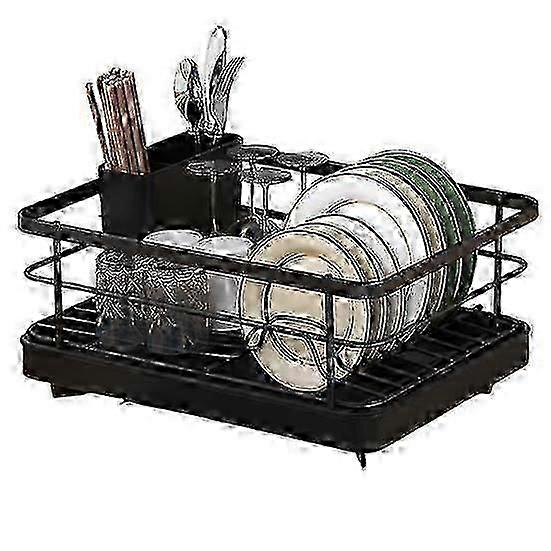 Large Capacity Dish Drying Rack with Auto-Drain & Non-Slip Design - Stable, Space-Saving, Easy Install,black