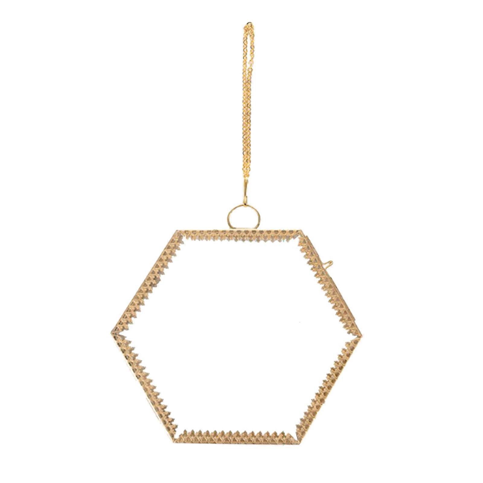 Decorative Hexagonal Brass Frame with Double Glass Floating Picture Frame for Displaying DIY Artwork and Pressed Flowers