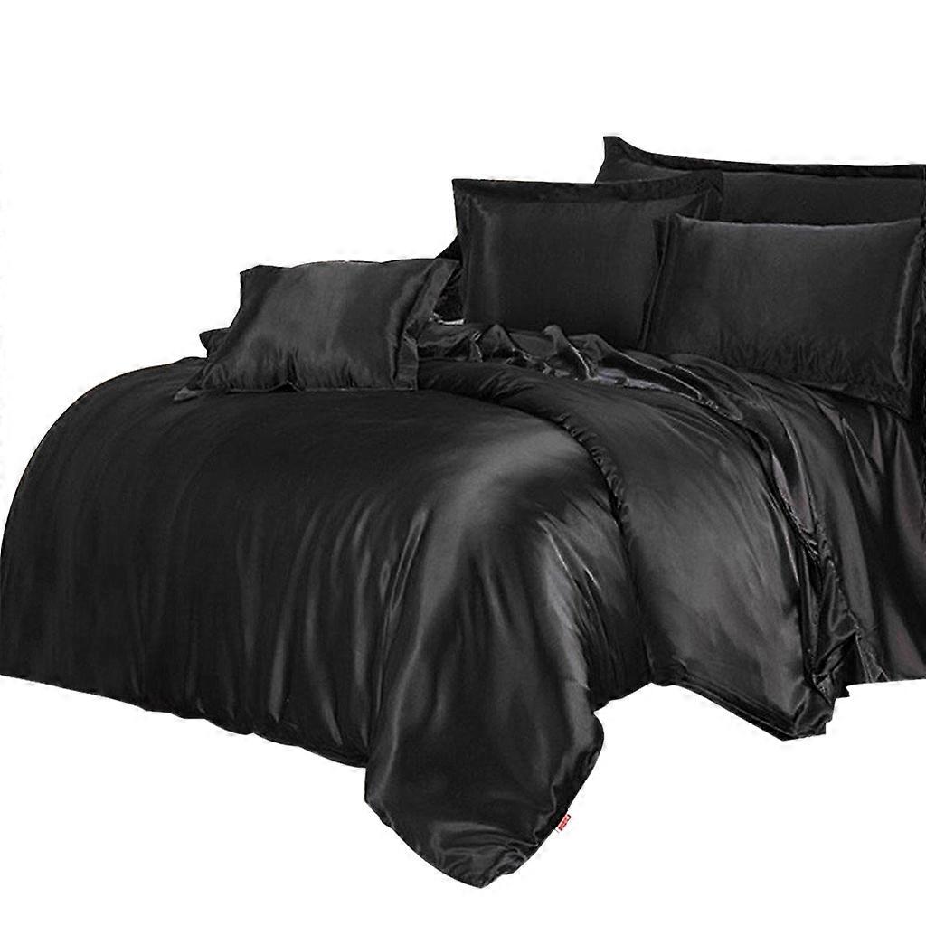 Tecido de cetim sólido e seda Cama Roupa de cama Capa de edredão Set- fronha, lençol plano