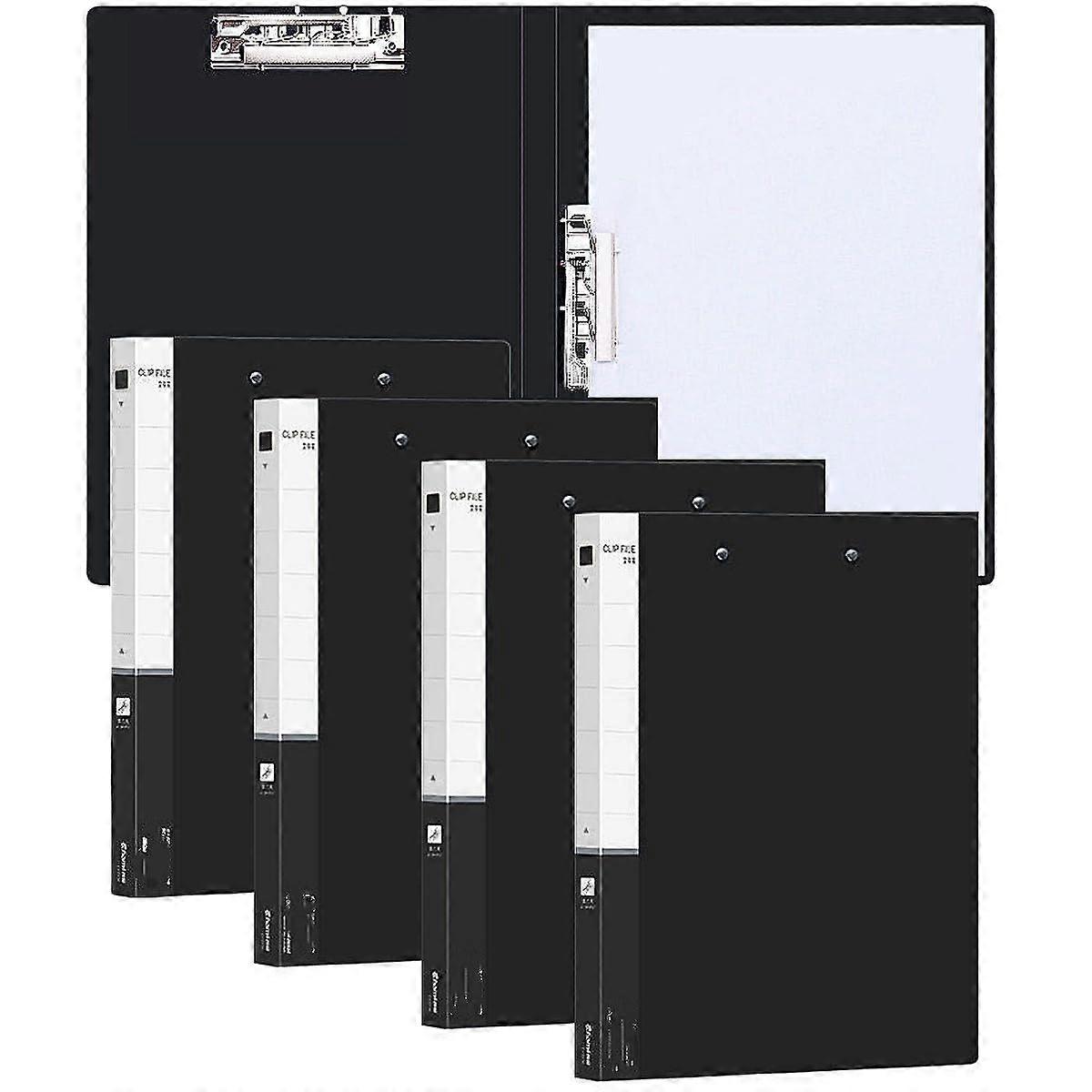 4 Pack A4 Double Strong Clips File Folder, Punchless Clamp Binder Without Rings, 200 Sheet Capacity, Black