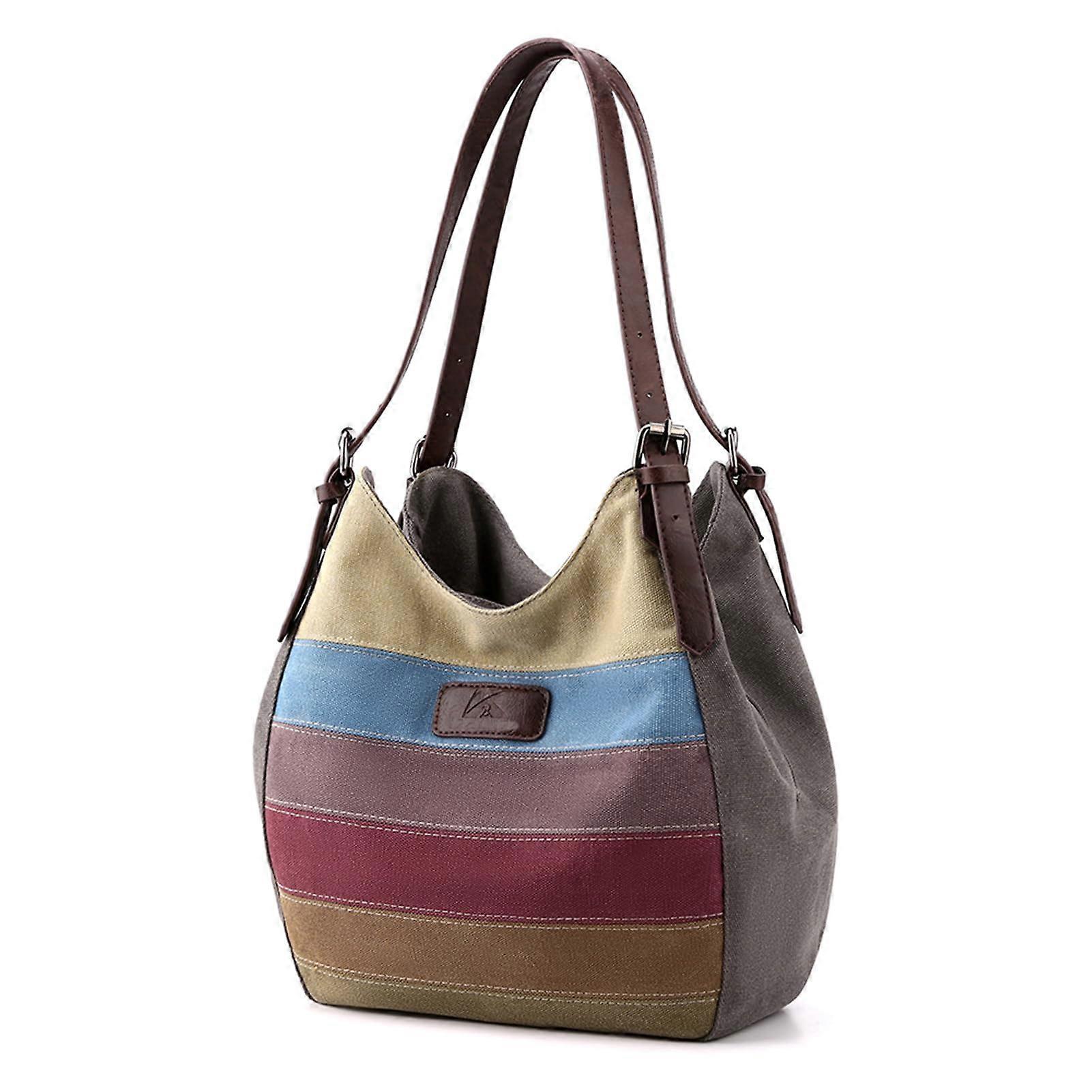 Canvas Tote Purse for Women, Vintage Small Crossbody Bag with Multi Pockets, Top Handle Work Handbag in Durable Fabric