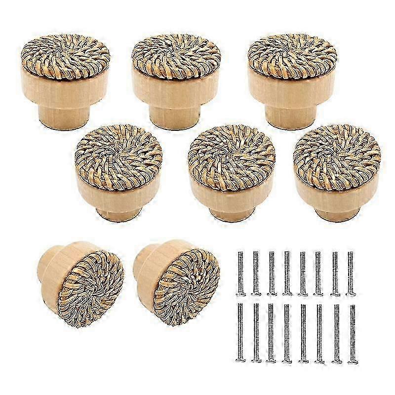 Boho Rattan Knobs 8-Pack - Wicker Drawer Pulls for Dresser & Cabinet