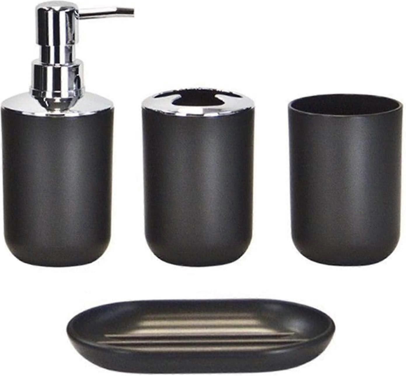 4-Piece Bathroom Set: Toothbrush Holder, Mug, Bottle & Soap Dish