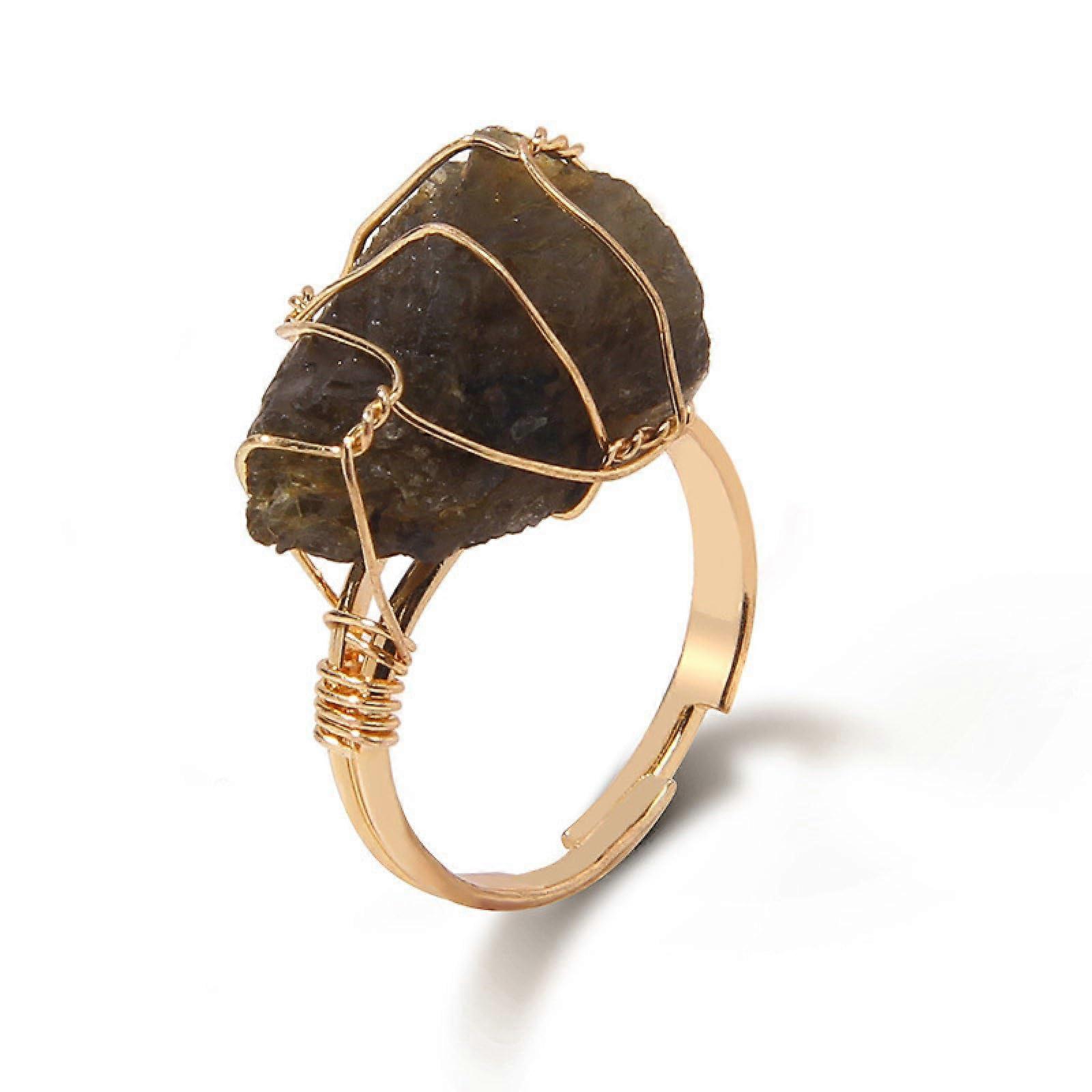 Women's Natural Crystal Ring With White Faceted Crystal, Ethnic Style, Wrapped Wire Inlaid, Adjustable Open Ring