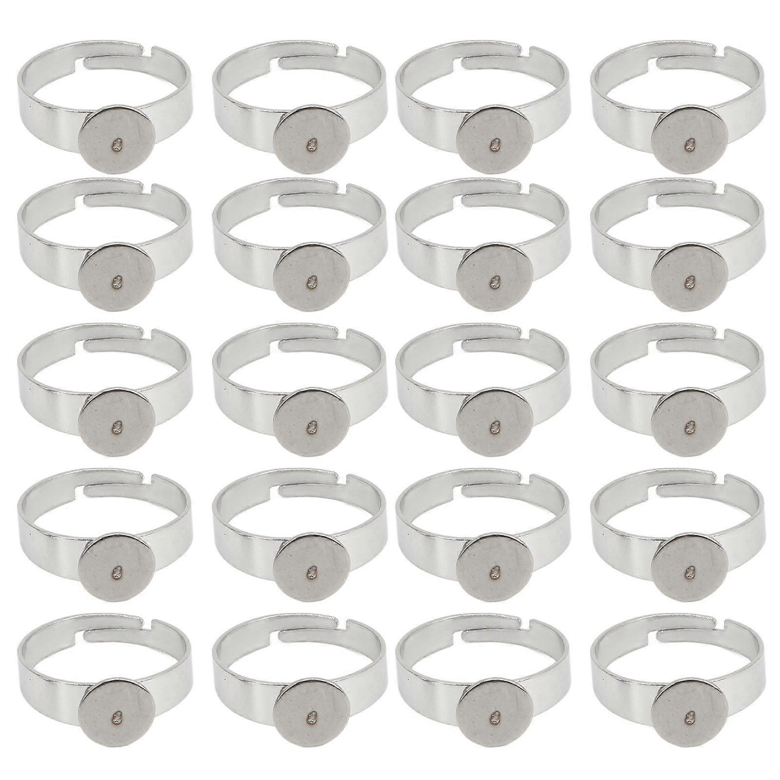 2025 Latest Model  20PCS Blank Ring 8mm Adjustable Stainless Steel DIY Flat