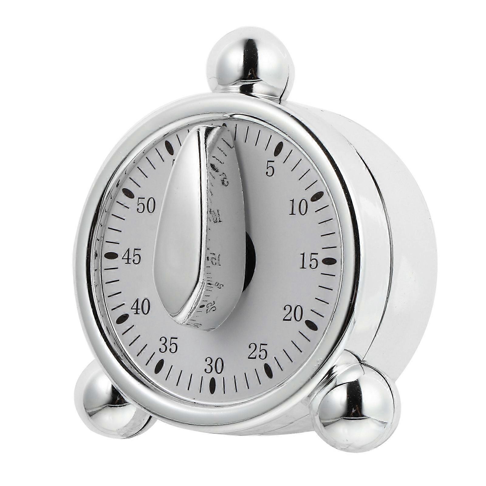 Compact Mechanical Kitchen Timer with Alarm for Cooking, Baking, and Frying – Easy to Use, Battery Powered, Silver Design