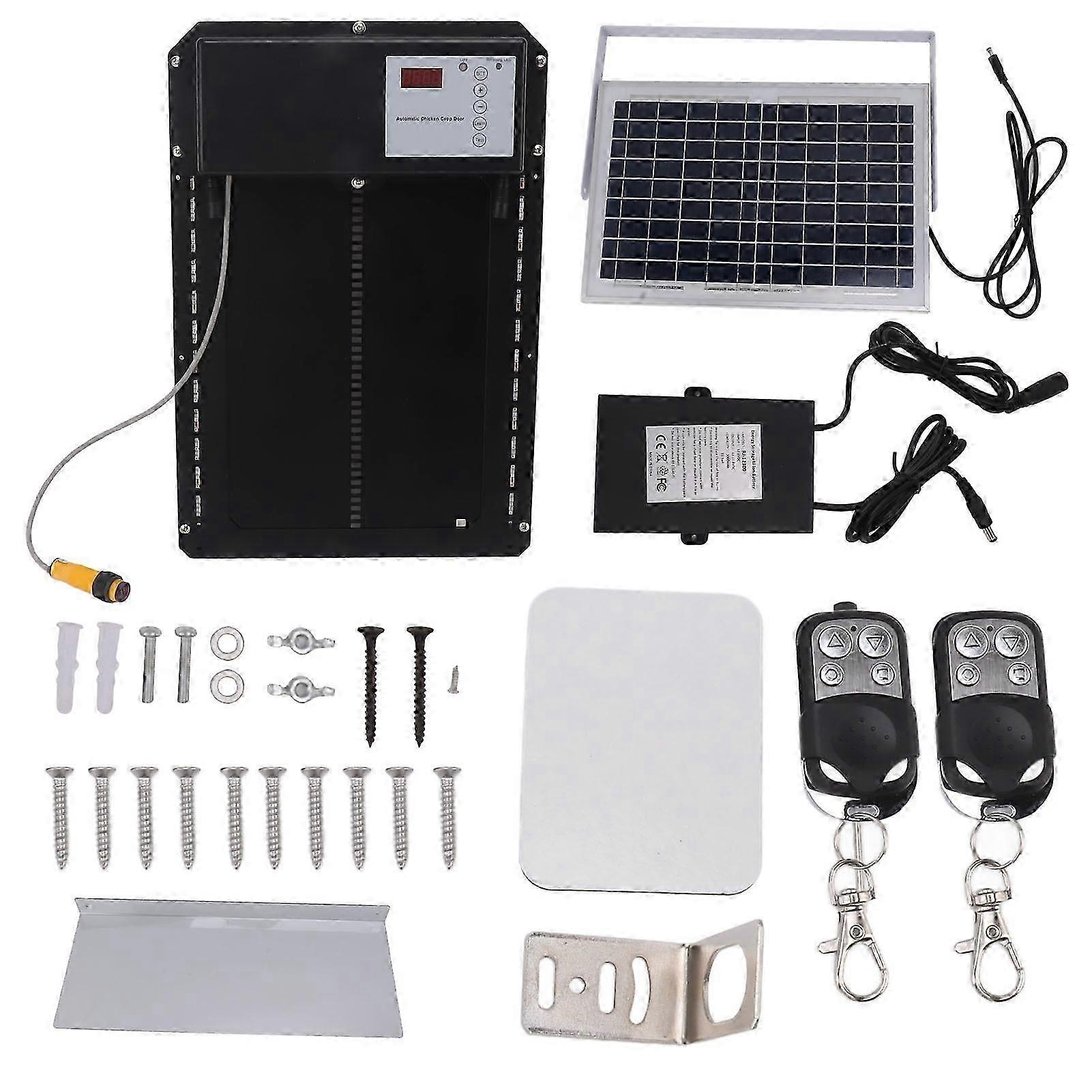 Chicken Coop Door Solar Powered Light Sensor Timer Anti Pinch Door Opener With Remote Control Ip44 Waterproof For Home Farm