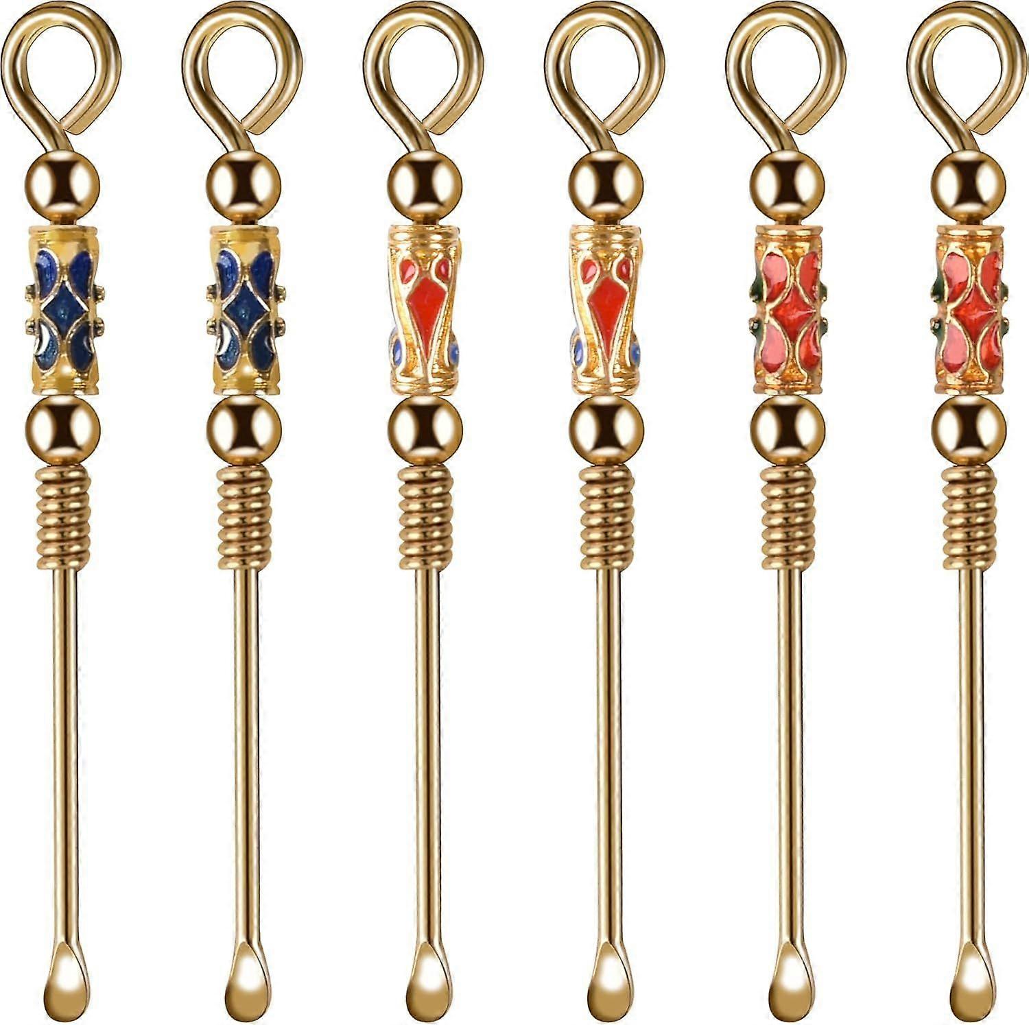 Portable Metal Tiny Spoon 6PCS, Mini Spoon Retro Brass Ear Spoon Necklace Loop