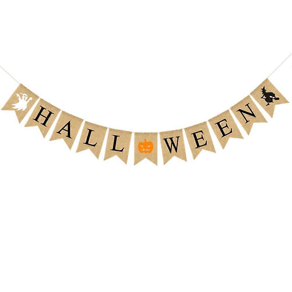 Chic Halloween Decor Triangular Flags Bunting Banner Party Embellishment Beige Paper Jute 1Pcs