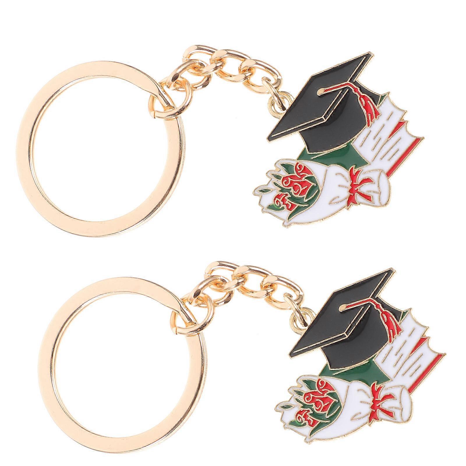 Grad Keychain Gift 2Pcs Multi Zinc Alloy Key Ring Easy Install Design Decor Accessory