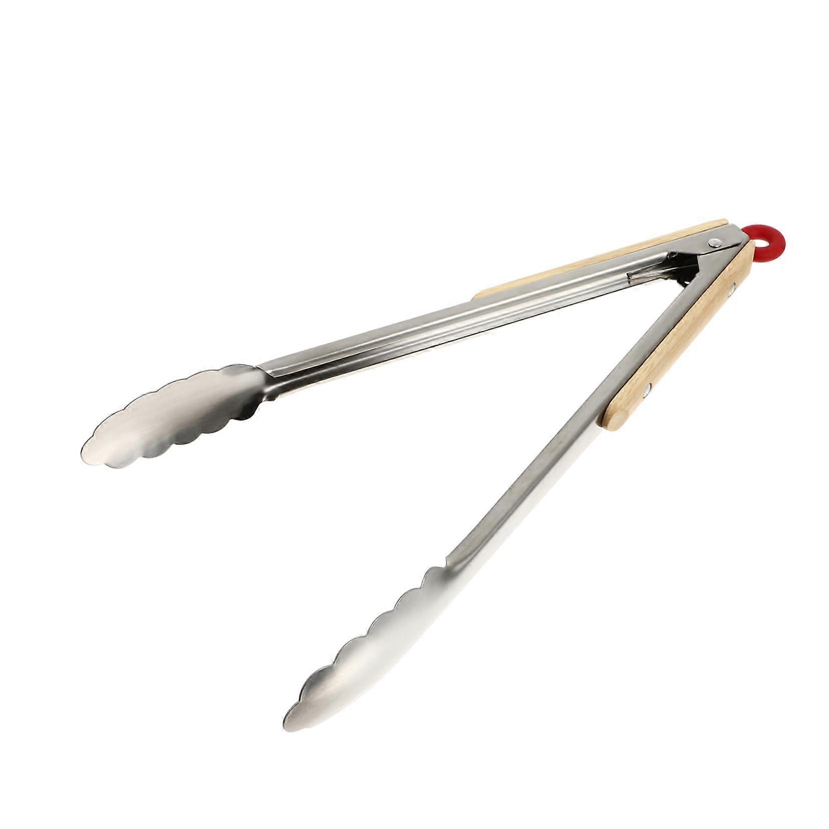 grill tongs with wooden handle for BBQ serving without crushing food