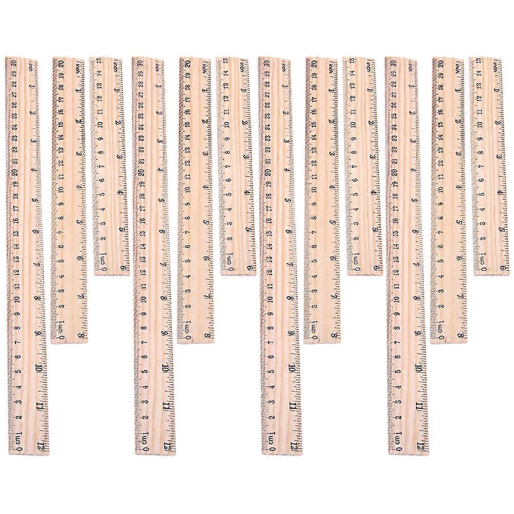 Wood Rulers Measuring Students Math Learning Clear Printing Assorted Color 15x2.5cm Drawing 12Pack