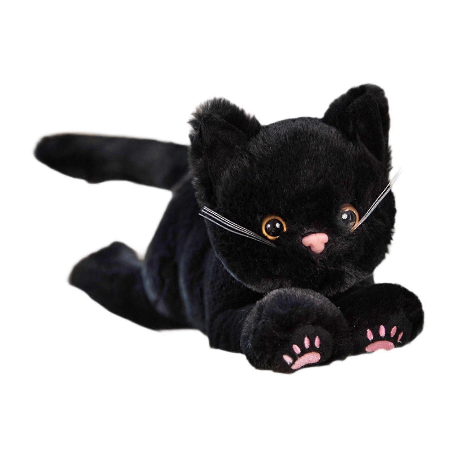 Plush Cat Doll Home Decoration Huggable Kitty Stuffed Animal for Family Kids black and white