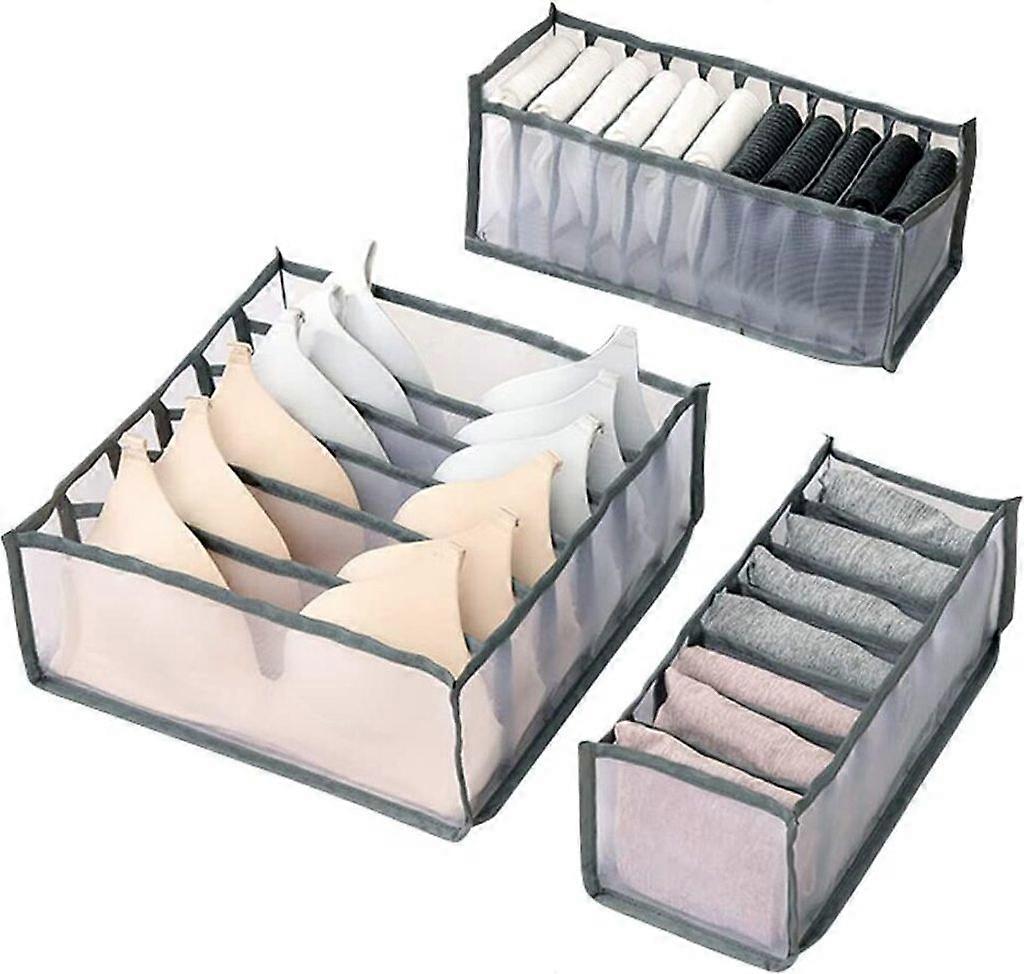 Storage boxes, drawer organizer, wardrobe organization system, foldable, for bras, underwear, socks, ties, folding box, fabric box, set of 3