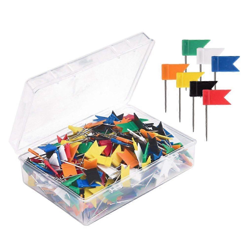 100pcs Map Flag Push Tacks Steel Tacks with Plastic Flags Head for Travel Map Cork Board Bulletin (Random Color)
