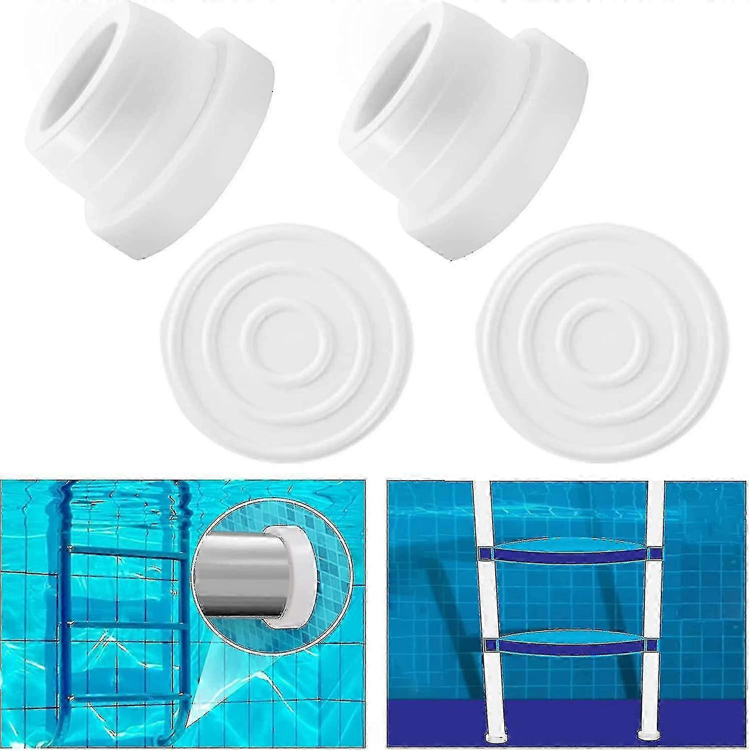 2pcs Pool Ladder Bumpers for Inground Pools, White Rubber Ladder Caps for 1.90 Swimming Pool Ladders