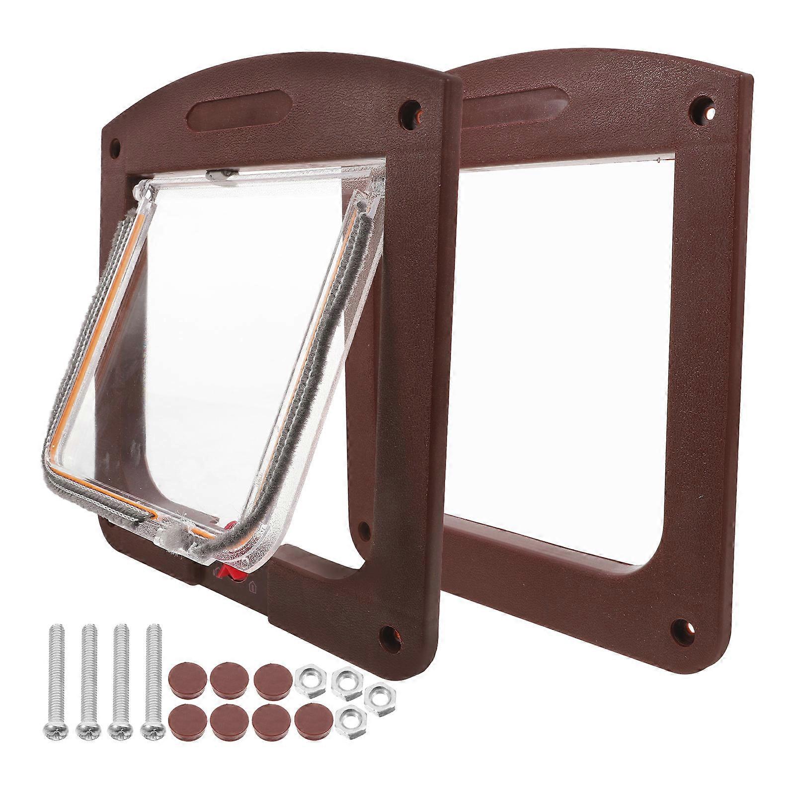 Cat Door For Interior Doors Access Locking Mechanism Coffee 22.00X20.30X1.50CM Durable Performance 1Set