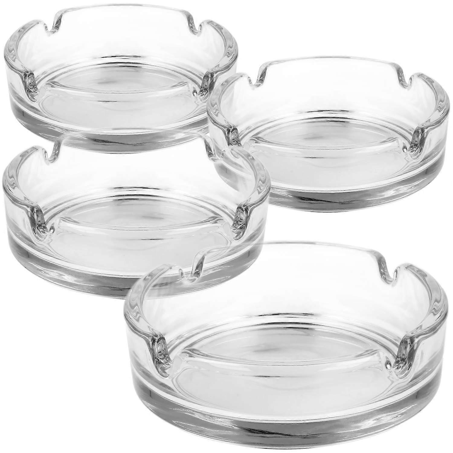 4x Glass Ashtray Set, Clear Solid Design, Ø 11 cm, 3.8 cm Height, Durable Transparent Ashtrays for Home Use
