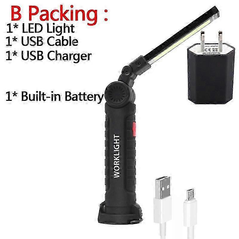 USB Rechargeable Multi-Function Folding Work Light COB LED Camping Torch Flashlight with Built-in Battery
