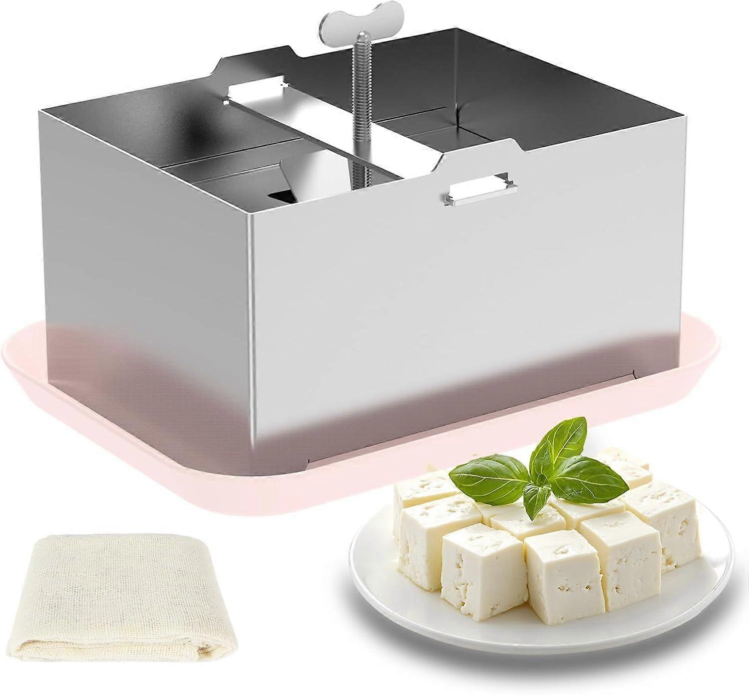 Tofu Press Stainless Steel, SUS304 Paneer Maker with Presser Towel and Drip Tray, Fast Water Removal Enhanced Texture & Flavor, Tofu Maker for 2 Pound