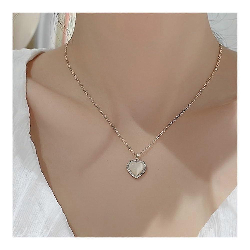 Cat's Eye Heart Necklace for Women - Gold Dainty Collarbone Chain Jewelry with Love Pendant, Valentine's Gift for Her