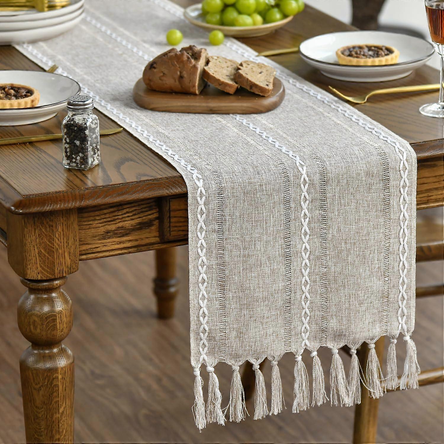 1pcs Bohemian Table Runner Latte Tassel Tablecloth Washable Table