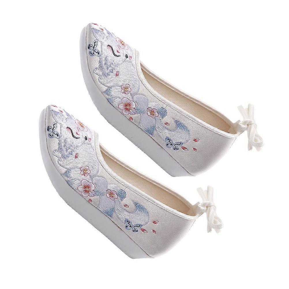 Embroided Shoes For Women Thick-soled Silk Shoes Female Cotton Shoes Daily Wear Performance Traditional Clothing Match White Rubber 1 Pair