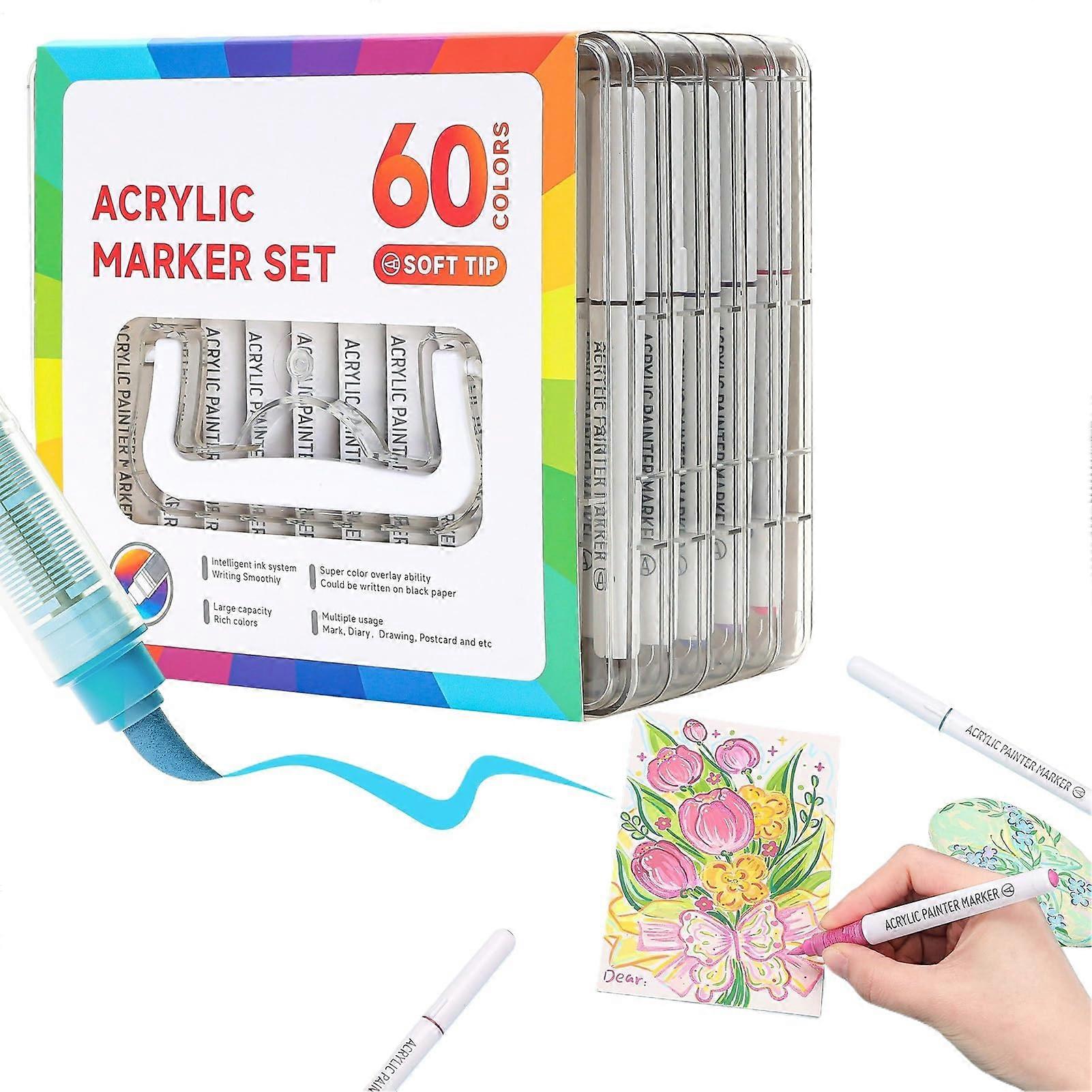 Malstifte Zum Ausmalen - 60 Farben Acryl-Marker Set Für Kinder Und Erwachsene, Ideal Zum Malen Auf Glas, Stoff Und Holz