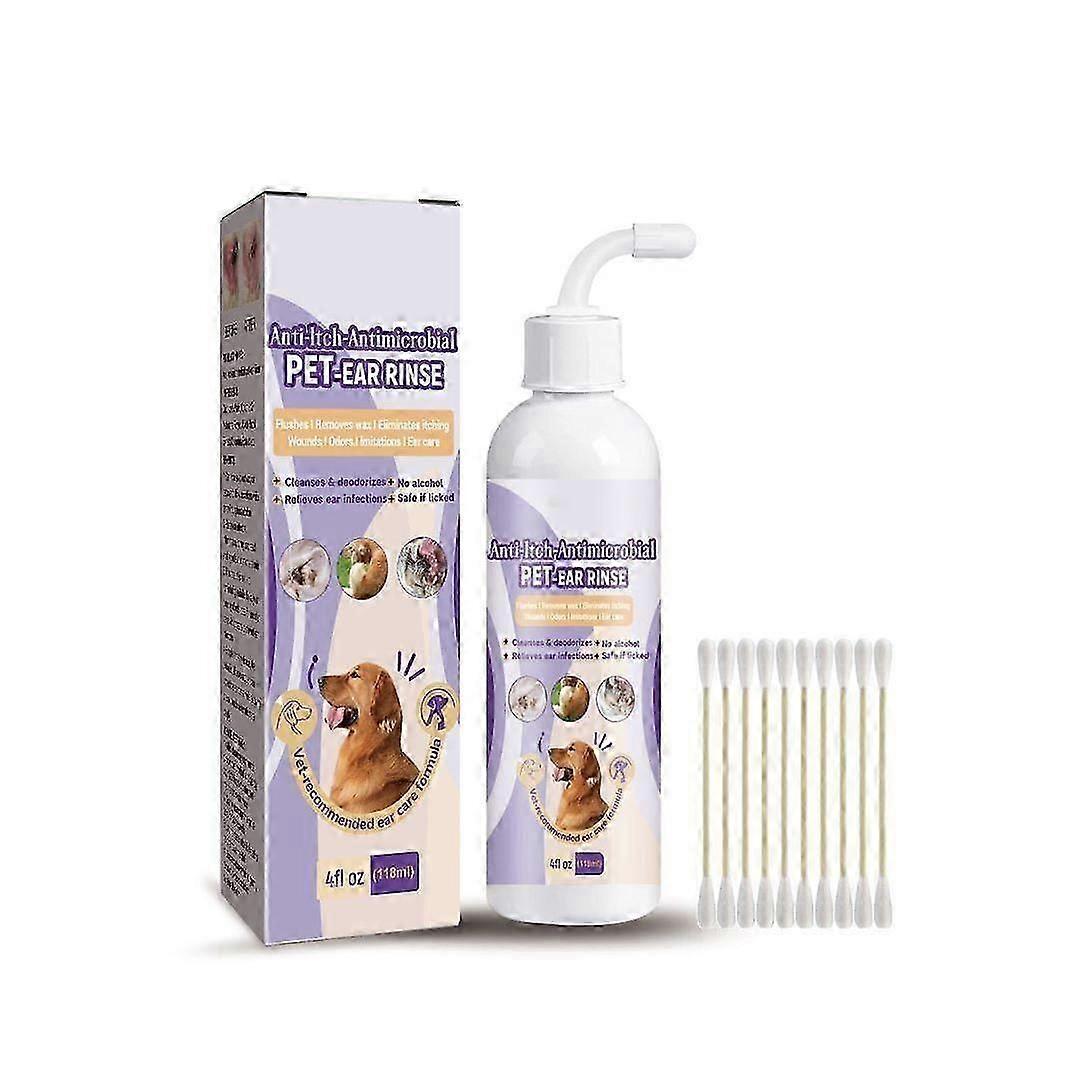 Pet Ear Clean με 10τμχ μπατονέτα, Pet Ear Rinse Καθαρισμός για σκύλους &; γάτες, Pet Clean No Brushing Pet Ear Rinse Care