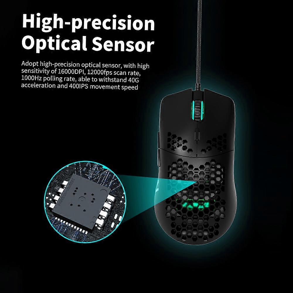 Ajazz AJ390 USB Wired Gaming Mouse with 7 Keys Adjustable Moving speed Ergonomic Hollowed-out Honeycomb Design Black