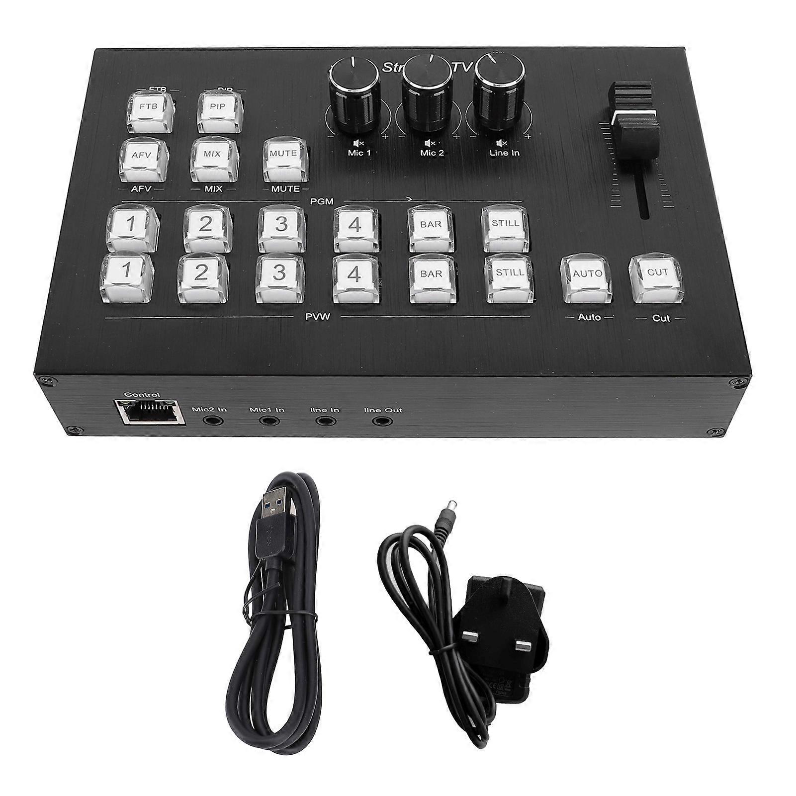 4 Input 2 Output HD Multimedia Live Stream Switcher with Advanced Sound Integration UK Plug
