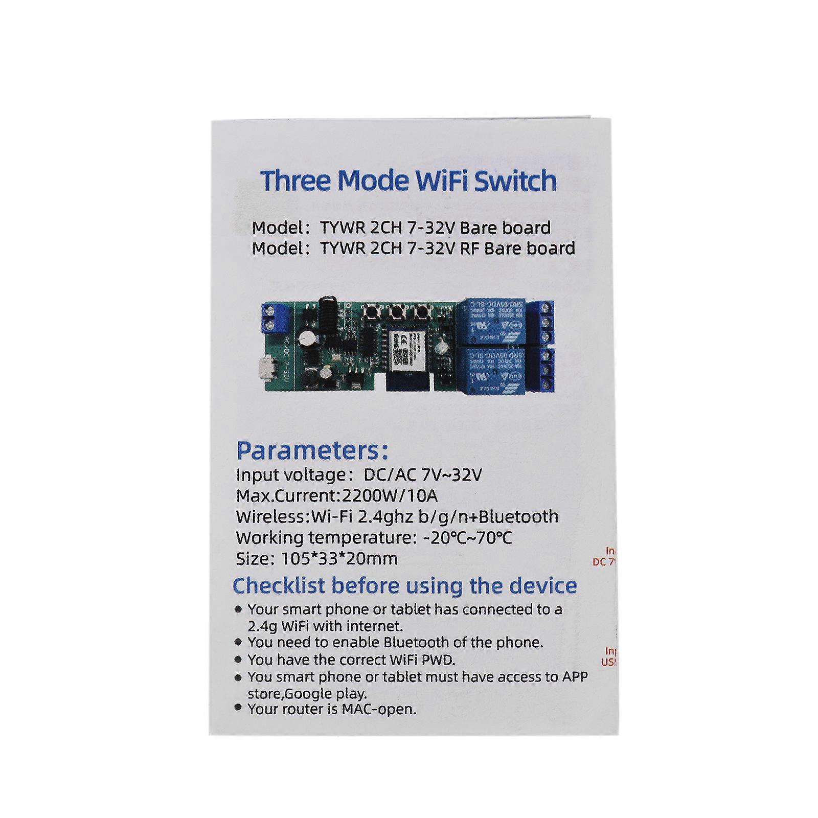 2CH DC5V/7-32V WiFi Wireless Relay Module Timing Function Switch for Android/IOS Tuya APP Remote Control Compatible with Amazon Alexa Home