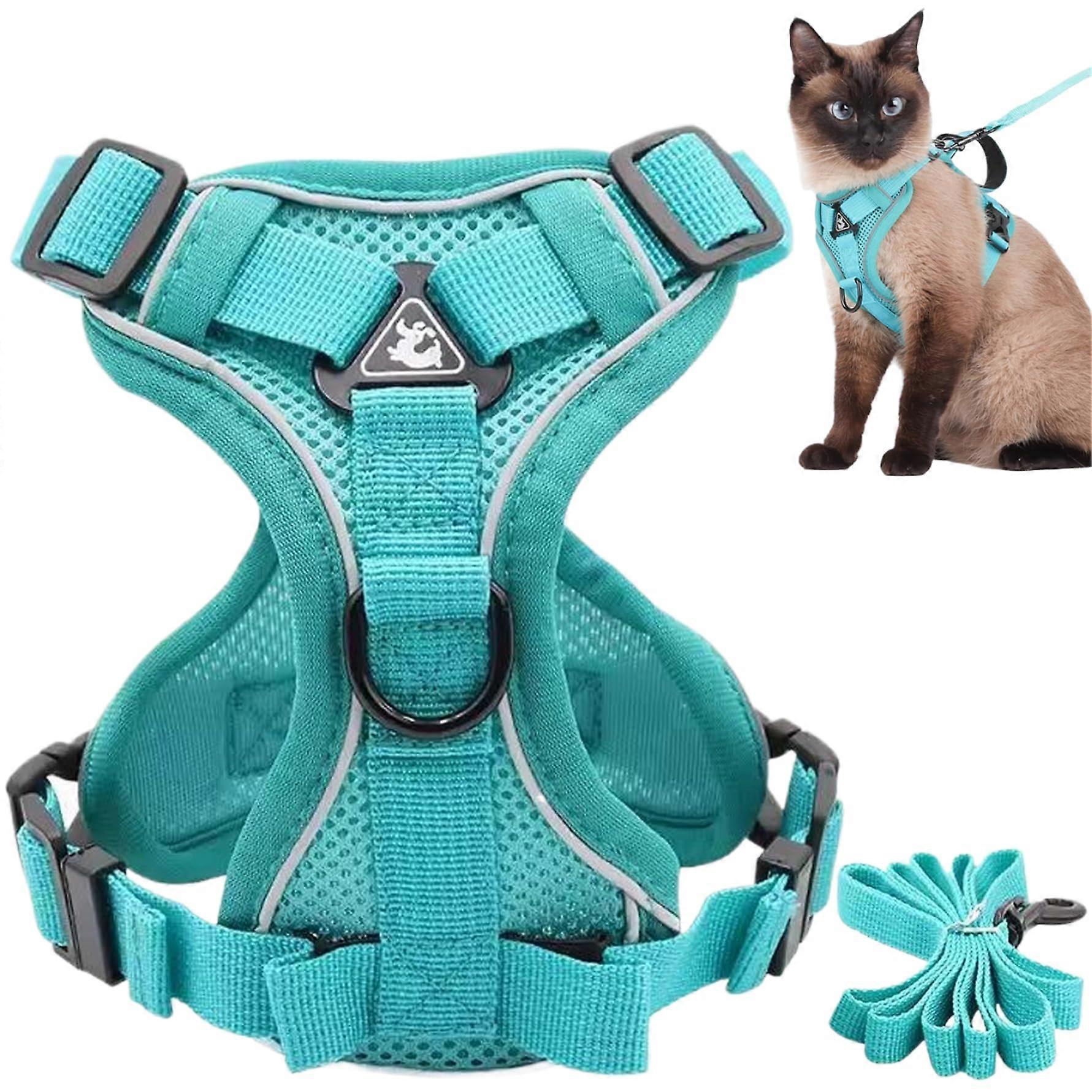 Cat Harness and Lead Set Escape Proof Breathable Soft Harness with Reflective Strips for Outdoor Use, Adjustable Size