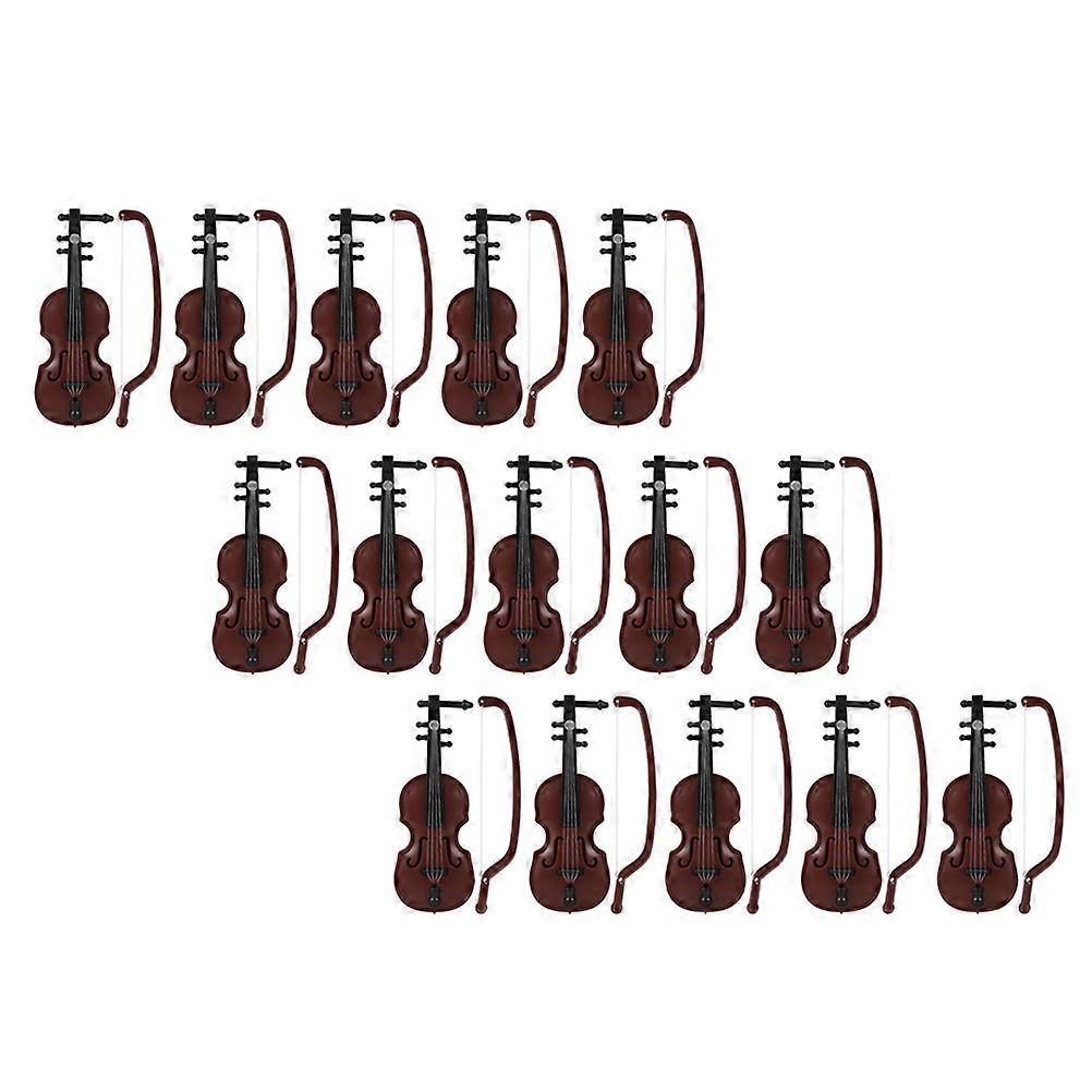Mini Violin Model Decor Accessories 15 Sets Wood Texture Desktop Ornament for DIY Crafts, Christmas Decoration, and Photo Props