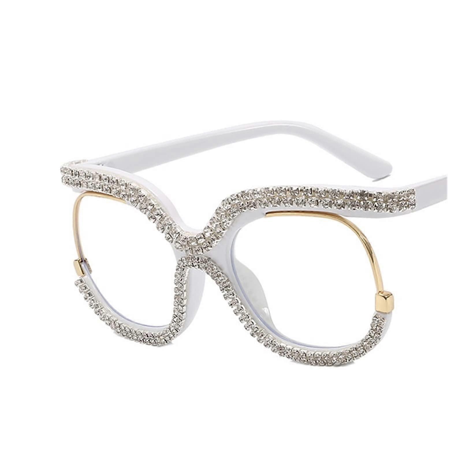 Retro Square Optical Glasses Frames for Men and Women - Luxury Crystal Clear Lens Diamond Frame in C5 Color