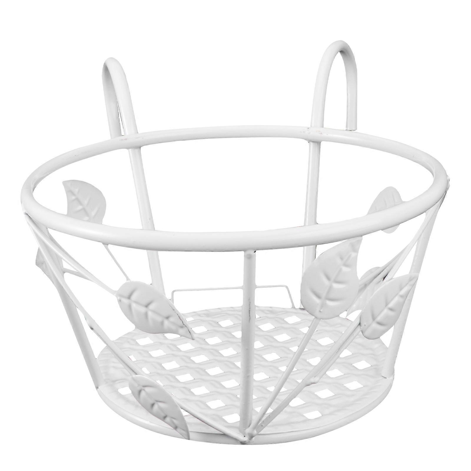 Hanging Flowerpot Shelf with Durable Hooks for Balcony Railing – Wrought Iron Plant Rack for Indoor and Outdoor Garden Display – White Leaf Design