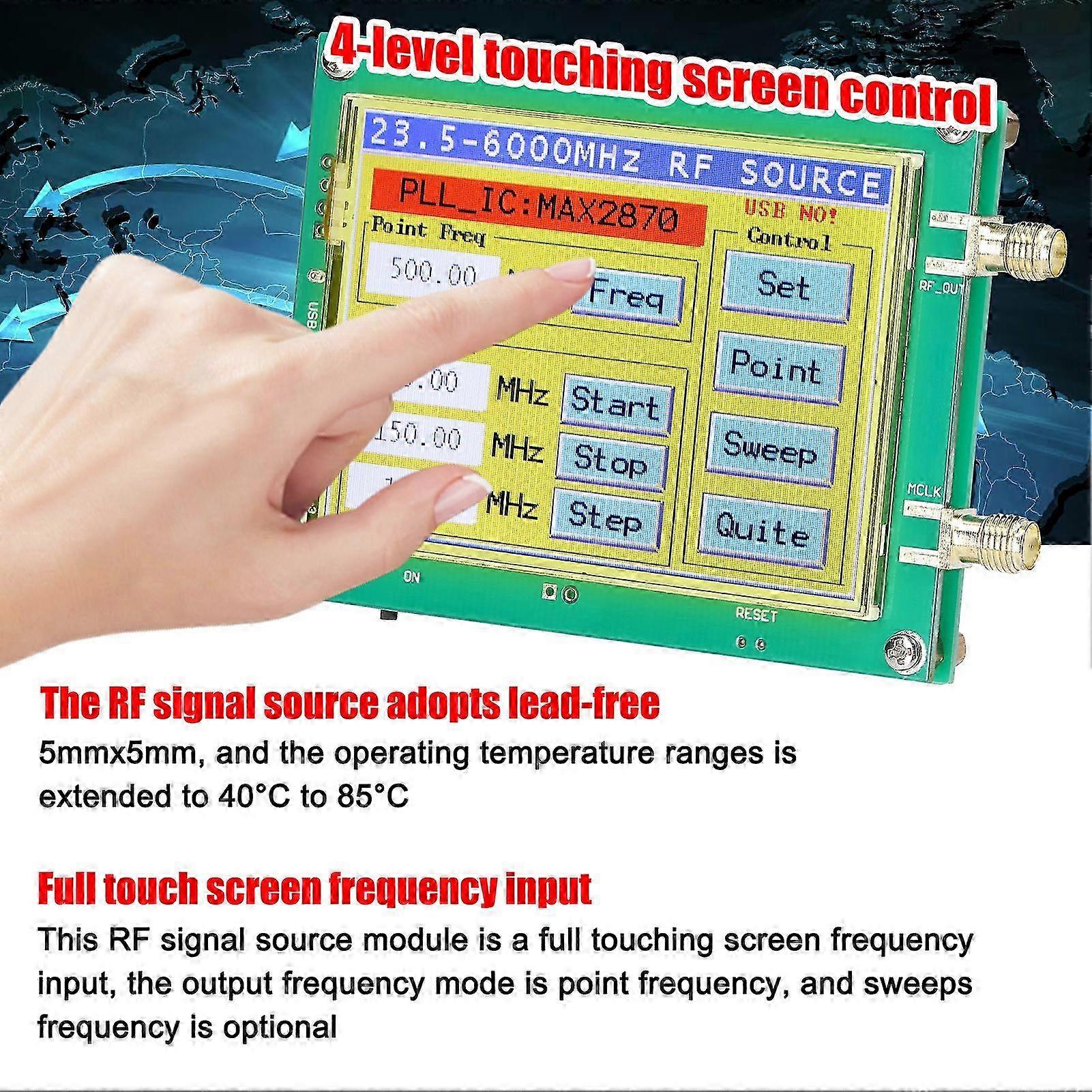 2025 23.5-6000MHz Générateur de signaux 0.5PPM Source de signal à faible bruit Écran tactile Contrôle logiciel PC
